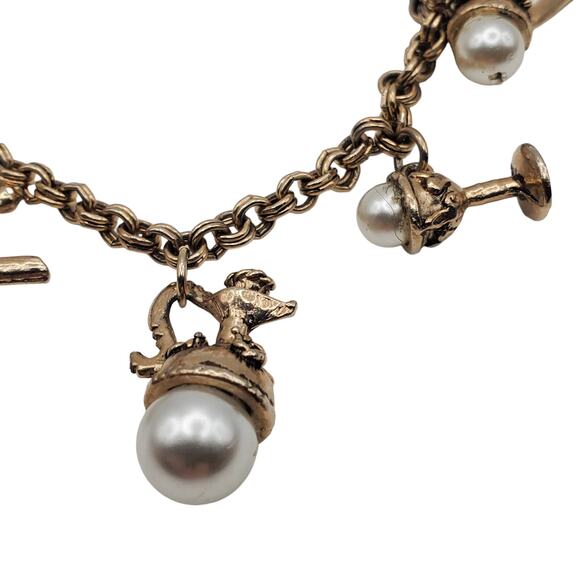 Faux Pearl Drinkware Fun Charm Bracelet Coffee Tea Pot Wine Silver Tone Link - Picture 8 of 8